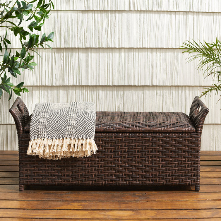 Outdoor wicker storage discount bench